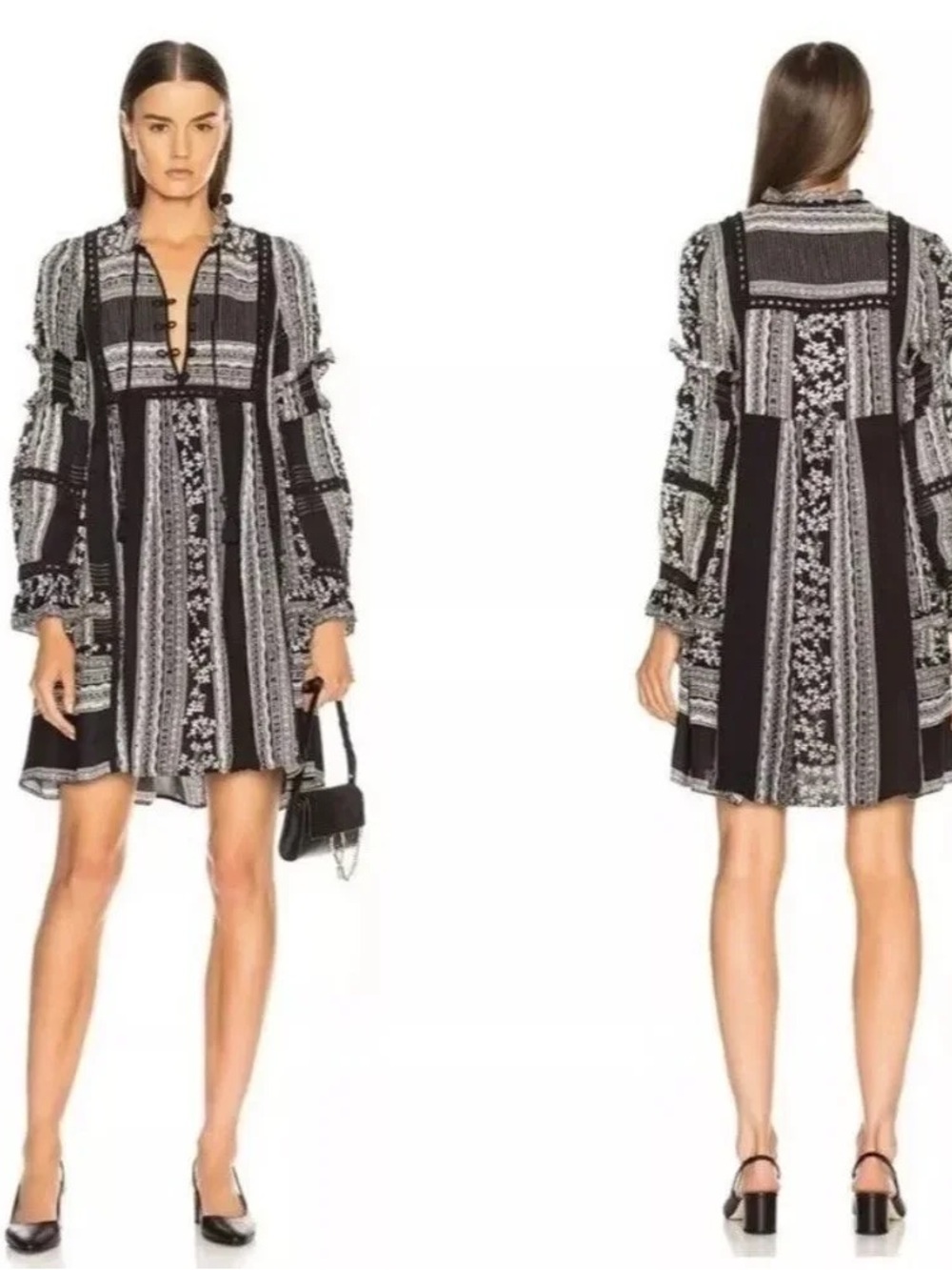 Sea New York “Keely” Black & White Printed Lace-Up Mini Dress